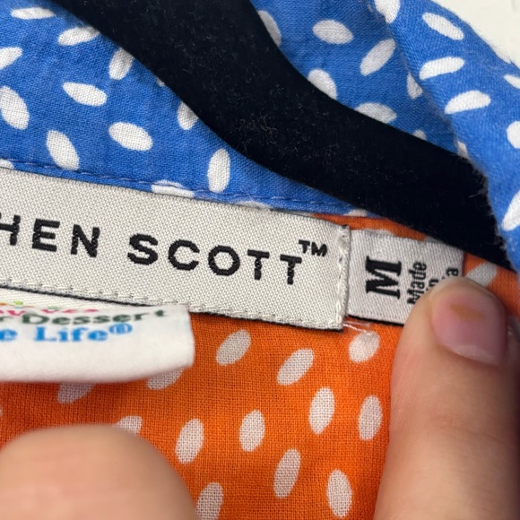 Gretchen Scott Designs Blue and Orange Patterned Button Down Shirt Medium - Picture 3 of 5